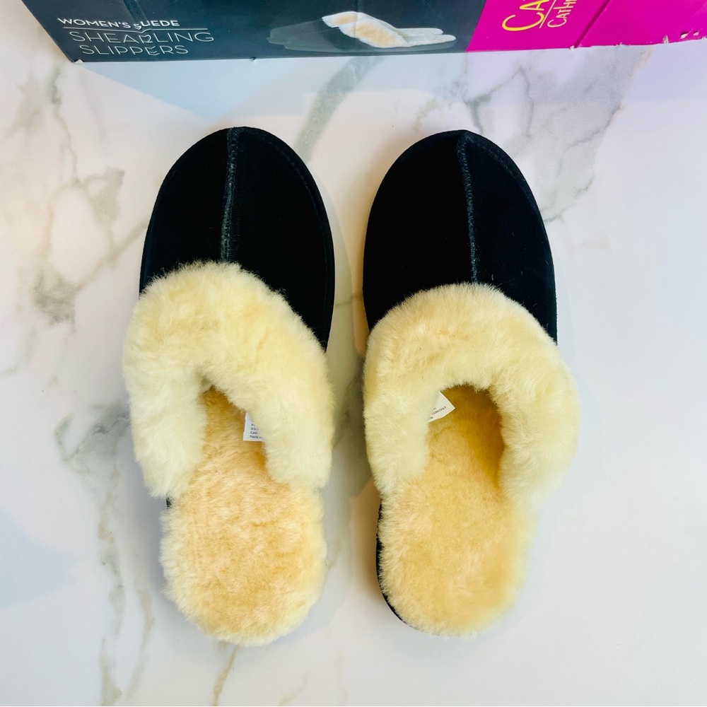 Catherine Malandrino Shearling Lined Genuine Suede Slippers Sz 9-11 Large NWB - Picture 6 of 12